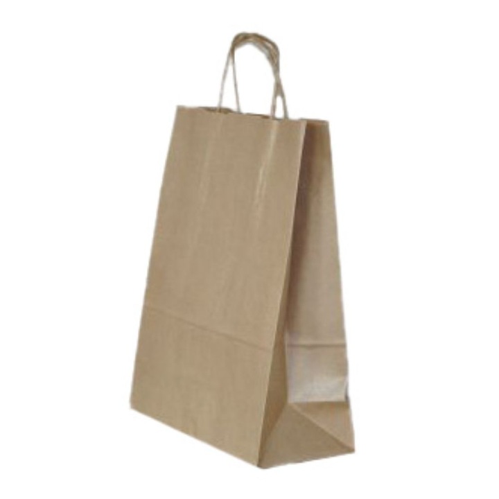 Set 100 de Sacose Natur cu Maner Rasucit, 390x140x410 mm, Hartie Kraft Natur 100 g