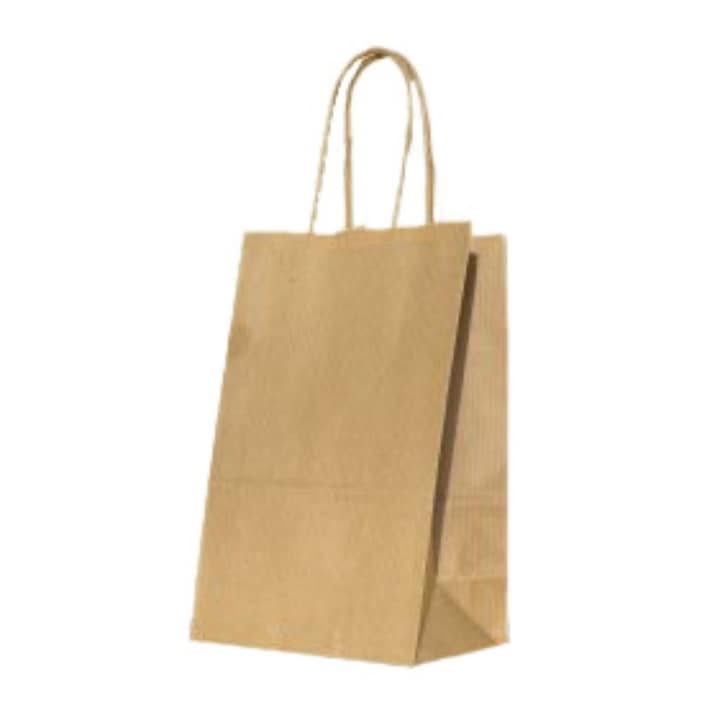 Set 100 de Sacose Natur cu Maner Rasucit, 140x80x210 mm, Hartie Hartie Kraft Natur 90 g