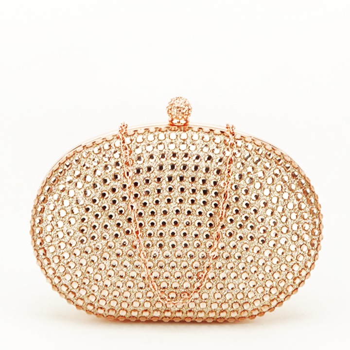 Pezsgőszín koktél táska kristályokkal V-190BB 05, Pezsgőszín, 14x20.5x4