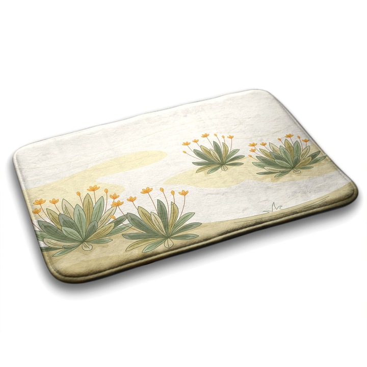 Covor de Baie. Tulup. Dreptunghi. Plante Flori. Bej. 60 cm x 90 cm. 010350680020200077658