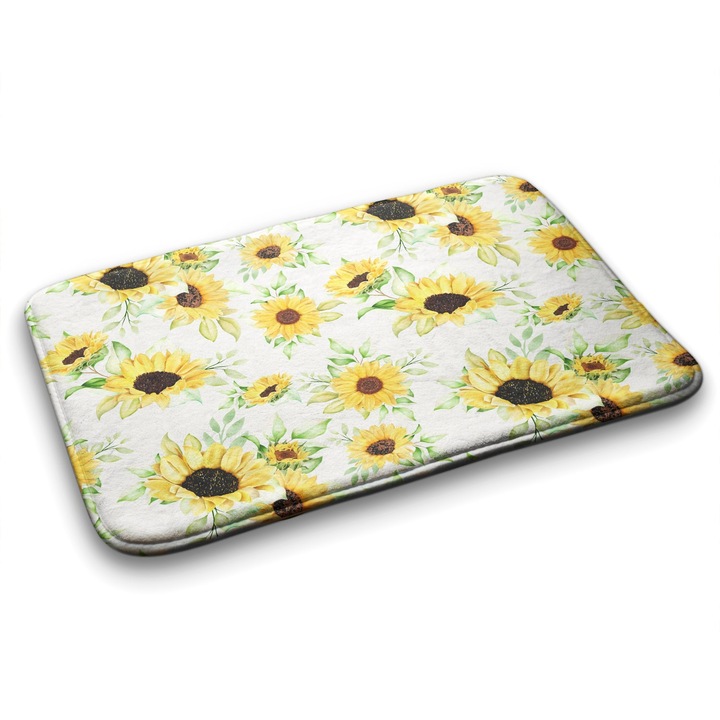 Covor de Baie. Tulup. Dreptunghi. Flori De Floarea Soarelui. Galben. 75 cm x 45 cm. 010350680010100077723