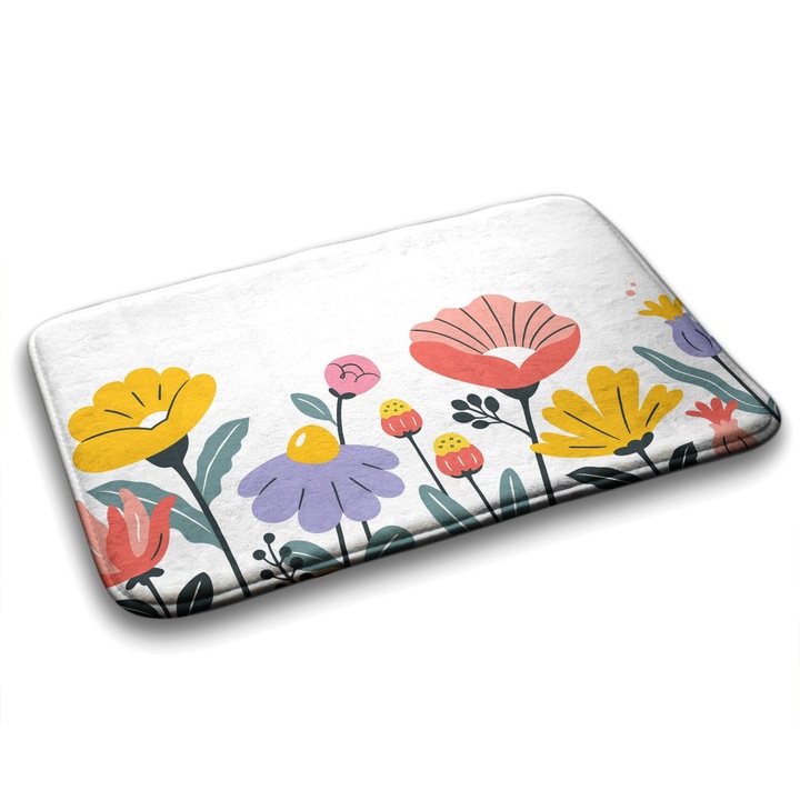 Covor de Baie. Tulup. Dreptunghi. Flori. Alb. 75 cm x 45 cm. 010350680010100077481
