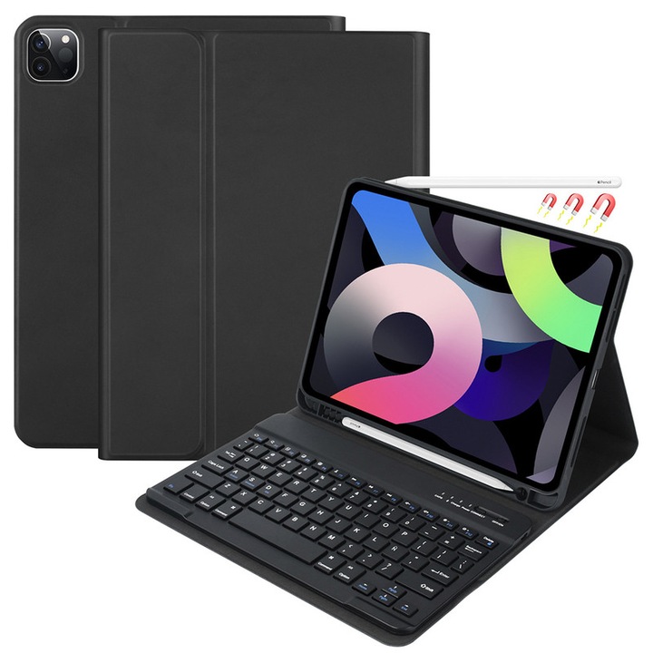 Husa cu tastatura pentru iPad Pro 11 inch, Jeswo, Poliuretan, USB, Negru