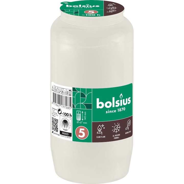 Резервна свещ Bolsius RC5 / NO. 7 - Бяло (8717847177285)