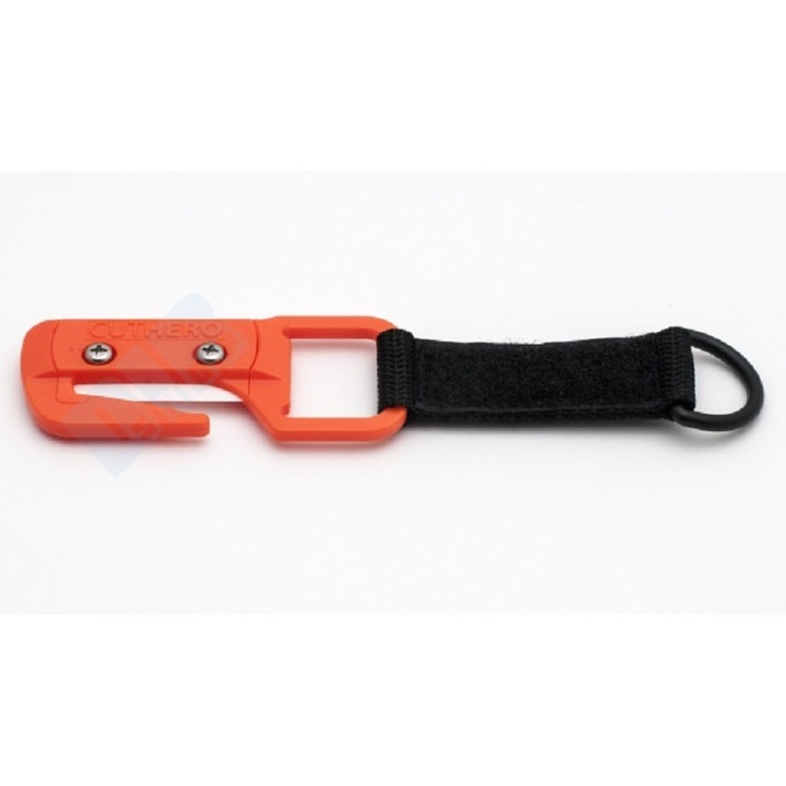 Cutit din ceramica pentru scufundari, pescuit, sailing - line cutter, cu sistem prindere pe chinga 50mm, wrist pouch, portocaliu