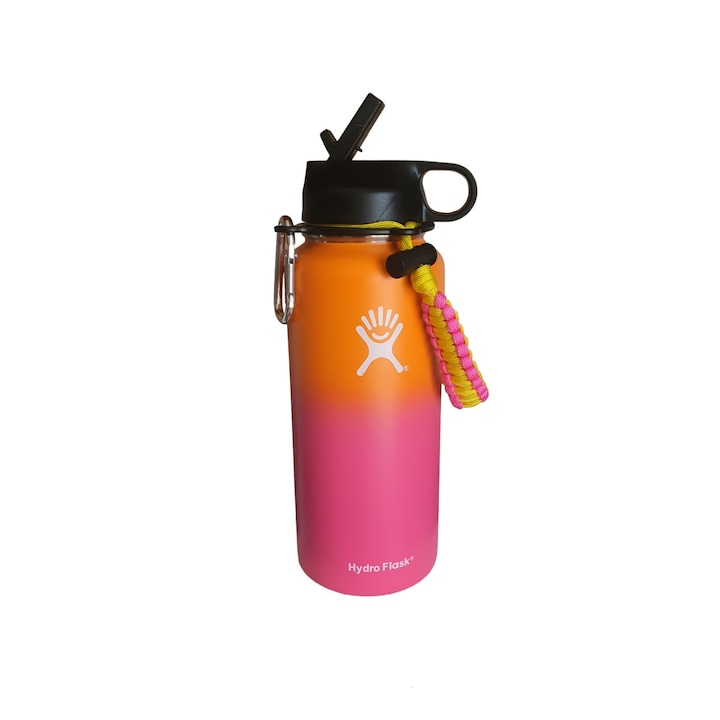 Вакуумно изолирана бутилка Hydro Flask от неръждаема стомана с капак, щипка и сламка, 946 ml, розово/оранжево