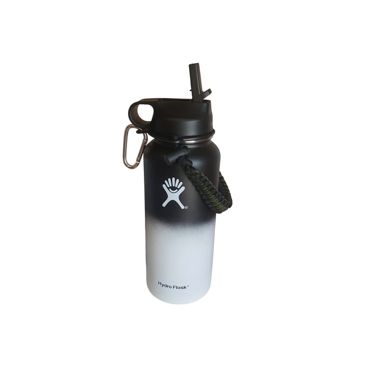 Бутилка Hydro Flask, От неръждаема стомана. Вакуумна изолация с капачка и сламка 946 ml, Бял/Черен