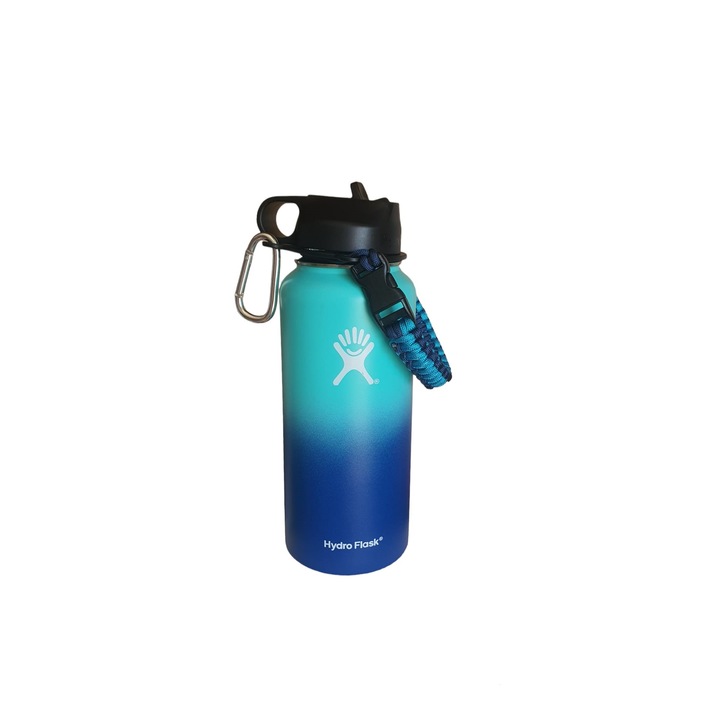 Бутилка Hydro Flask от неръждаема стомана и вакуумна изолация с капак, скоба и сламка 946 мл, тъмно синьо/светло синьо