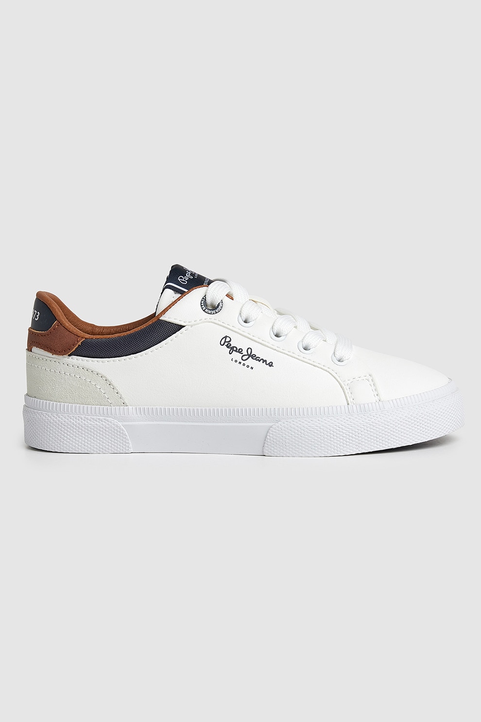 Pepe Jeans London, Pantofi sport cu insertii de piele intoarsa, Alb optic, 35 EU