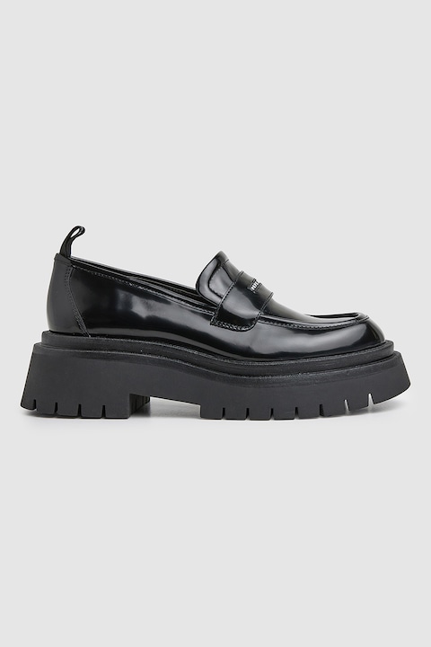 Pepe Jeans London, Pantofi loafer de piele ecologica cu aspect masiv, Negru