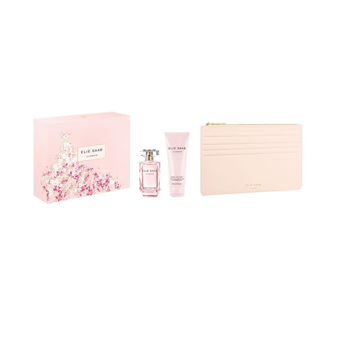 Set pentru Femei Elie Saab Rose Couture: Apa de Toaleta, 50ml + Lotiune de corp, 75ml + Borseta