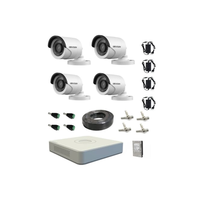 Set Camera Hikvision 5Mp, Hikvision, Mk374, 115.5x85.5x24.5 mm; 71x71x48.3 mm, Rezolutie VIdeo 1080P, Unghi De Vedere Larg De 166°, Ecran Tactil De 4.3 Inci, Baterie De 4600 MAH, Argintiu