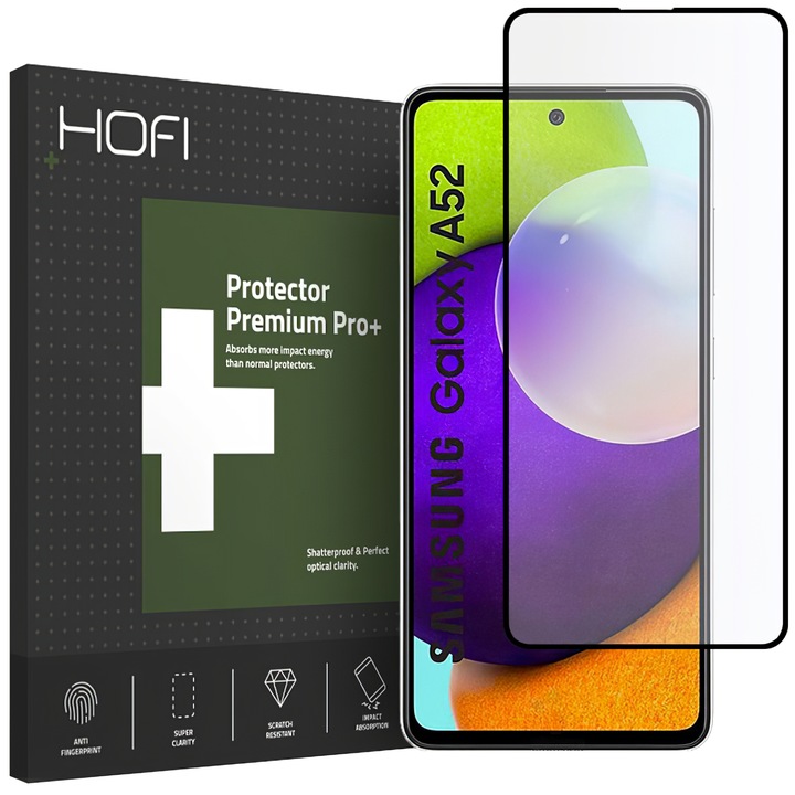 HOFI PRO+ Скрийн протектор за Samsung Galaxy A52s 5G A528 / A52 5G A526 / A52 A525, защитено стъкло, пълно лепило, черен HOFI081BLK