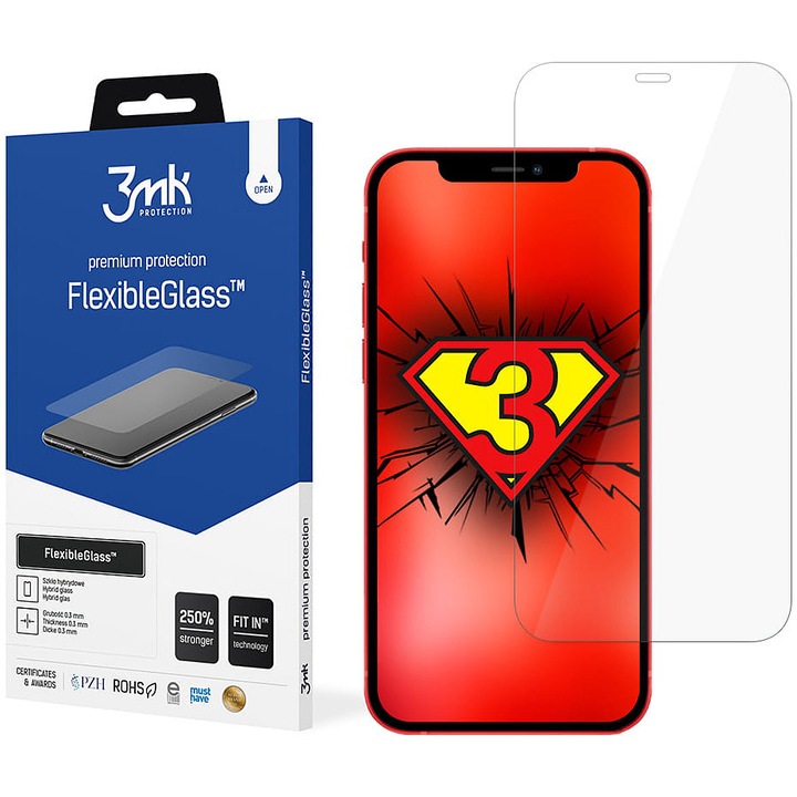 3MK FlexibleGlass képernyővédő fólia Apple iPhone 12/12 Pro készülékhez, rugalmas üveg, teljes ragasztó