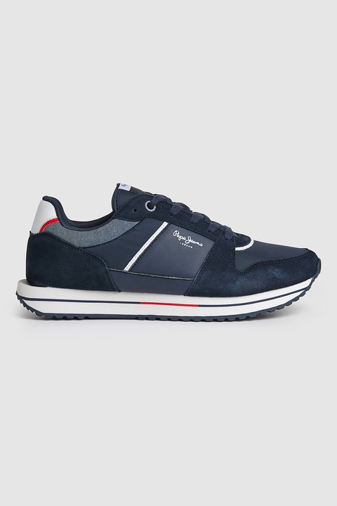 Pepe Jeans London, Sneaker nyersbőr részletekkel, Kék, 45