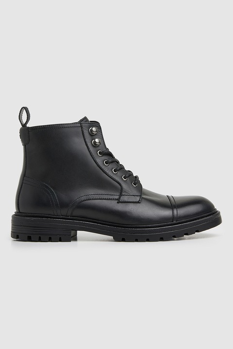 Pepe Jeans London, Ghete de piele cu varf cap-toe, Negru