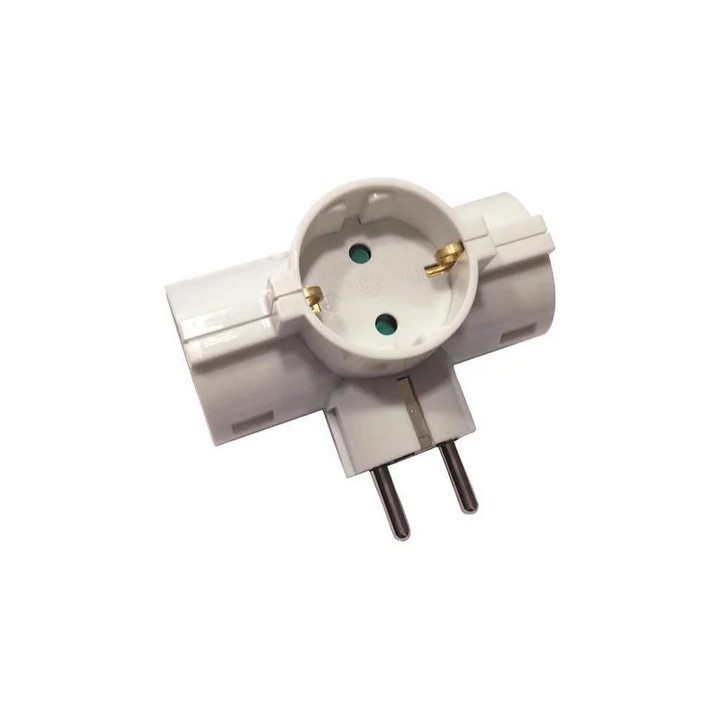 Triplu stecher alb, tip stea cu impamantare, 16A, 220-240V, IP20, Eurolamp