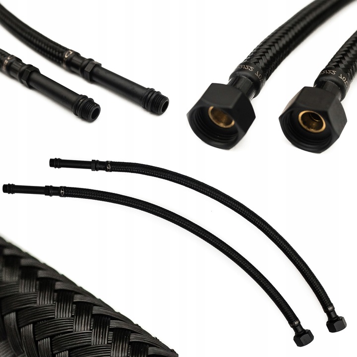 2 db fürdőszobai tömlő készlet, Tycner, 40cm, Nylon, M10 x 3/8, Matt fekete