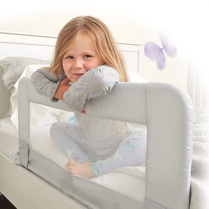 Bariera de Protectie Pat, Honey Baby, Gri, 150x40cm