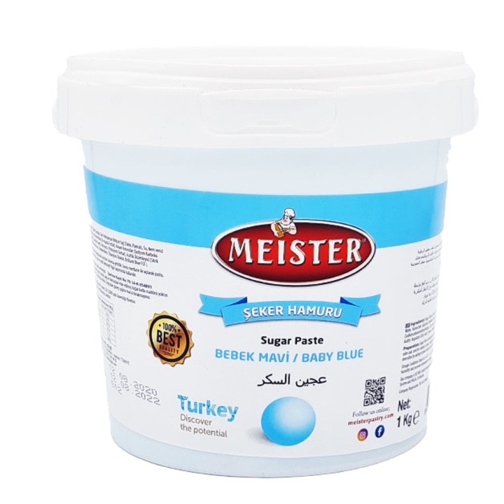 Pasta de Zahar, Meister, Modelaj & Acoperire, Galetusa, 1 Kilogram, Culoare Bleu, Albastru Deschis, Baby Blue