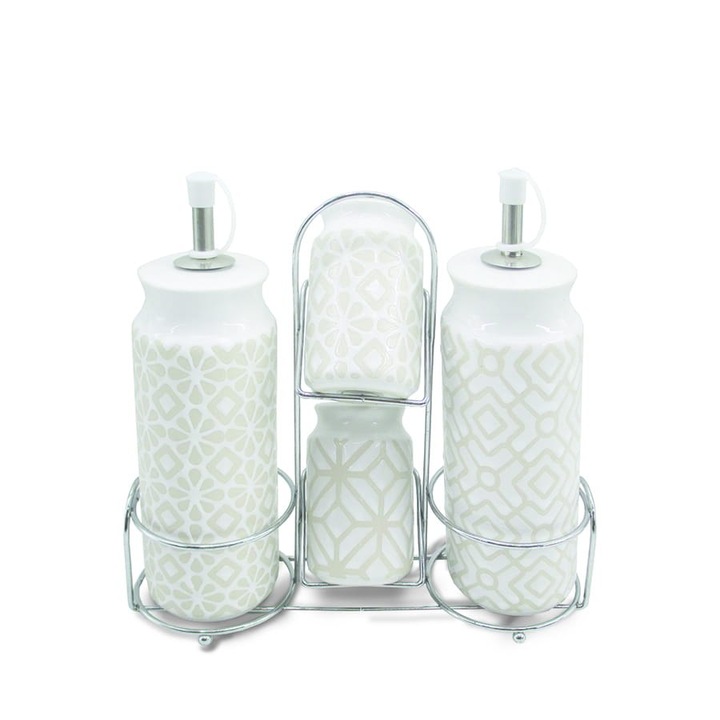 Set de 5 recipiente sare, piper, ulei, otet, Maestro, Ceramica, Alb