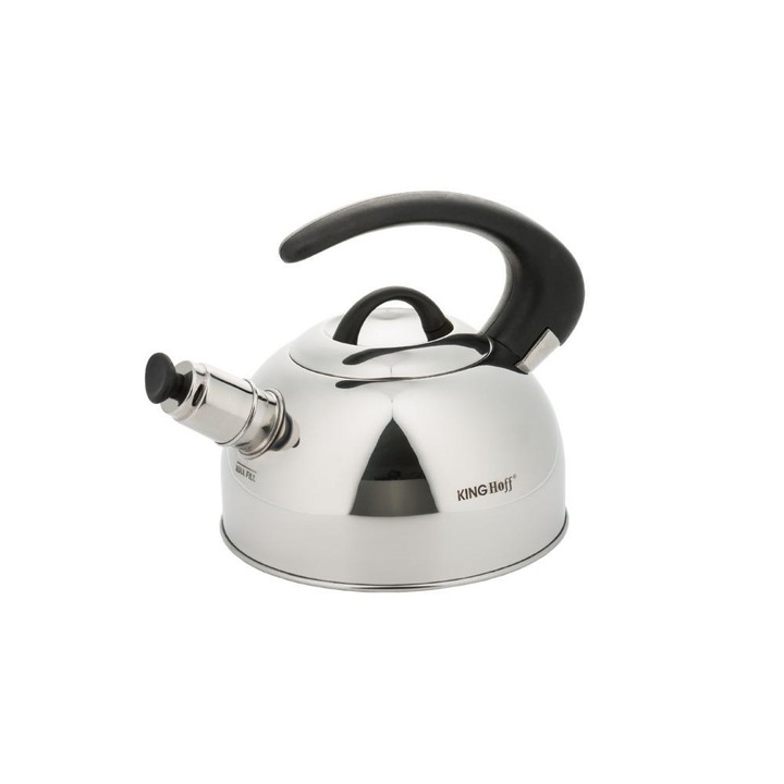 Ibric din otel inoxidabil KINGHOFF 1.8L, cromat, maner negru, 17x18cm