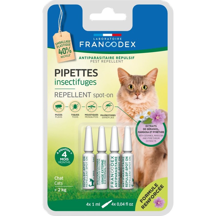 Pipete Francodex repelente pentru pisici, 4 x 1ml