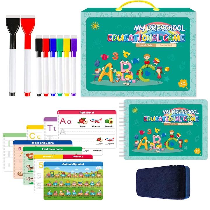 Set educativ Montessori, MorFansi, carte cu activitati prescolare pentru copii, 3 ani+, Multicolor