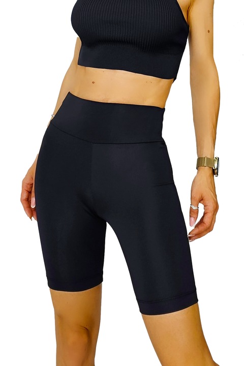 Shea rövid harisnyanadrág széles derékpánttal és fényes megjelenéssel, Fekete