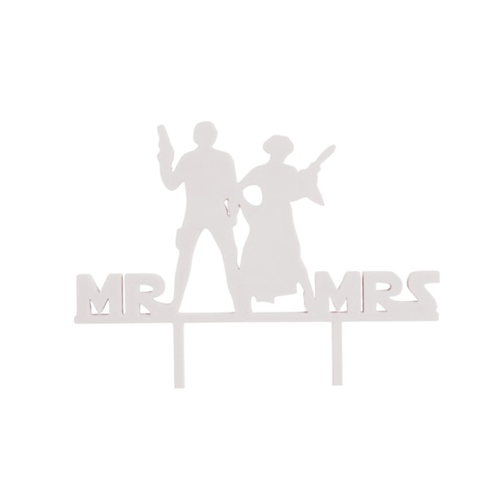 Torta dekoráció, "MR AND MRS" galaktikus szerelmi modell STAR WARS, 16 x 19,5 cm elefántcsont fehér