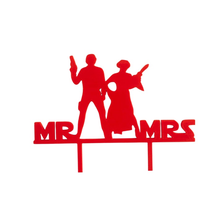 Tortafedő dekoráció, "MR AND MRS" galaktikus szerelmi modell STAR WARS, 16 x 19,5 cm piros