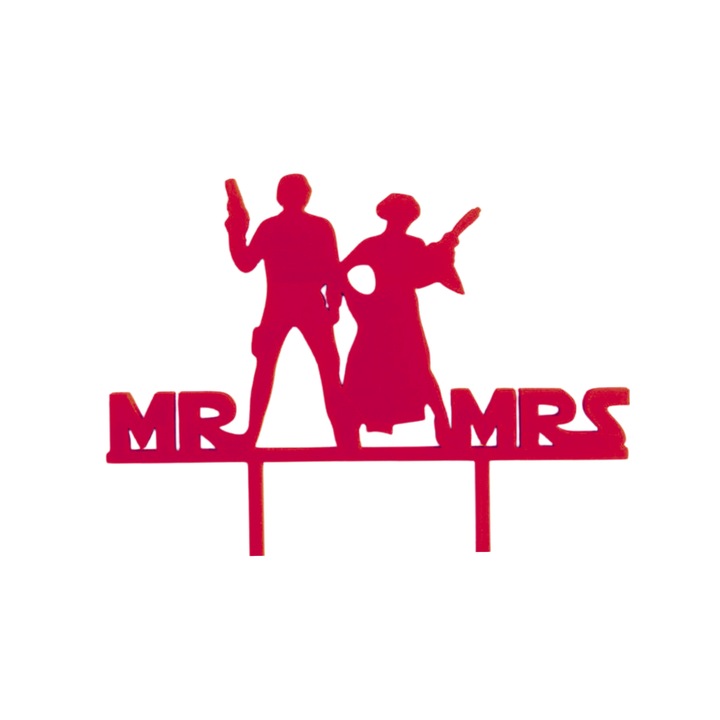 Декорация за торта, "ГОСПОДИН И Г-ЖА" галактическа любов модел STAR WARS, 16 x 19,5 cm малиново розово