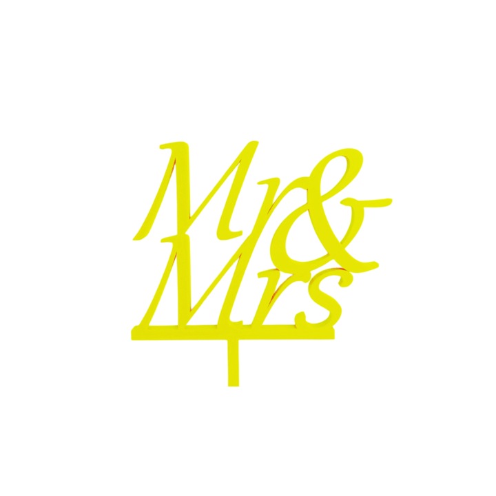 Tortafedő díszítés, "MR AND MRS" örökre együtt, 14,5 x 14 cm sárga