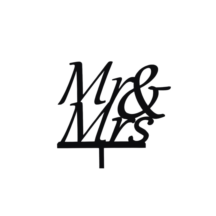 Tortafedő díszítés, "MR AND MRS" örökre együtt, 14,5 x 14 cm fekete