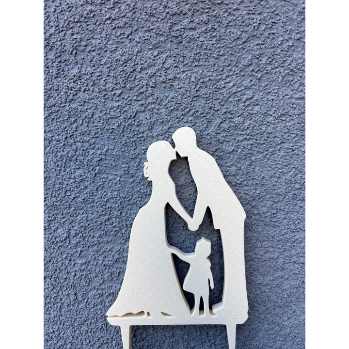 Decoratiune topper tort, "MIRE SI MIREASA" eveniment special, fericire in trei, 18,8 x 11 cm alb ivory