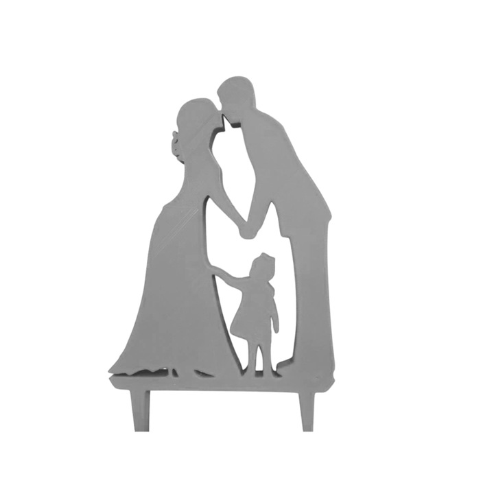 Декорация за торта, специално събитие "БУЛКА И БУЛКА", щастие в три, 18,8 х 11 см сребро