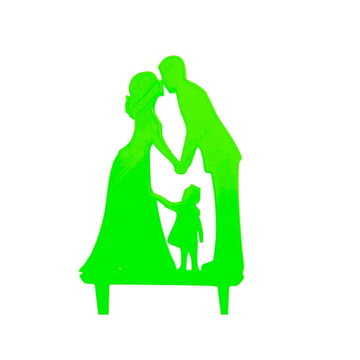 Decoratiune topper tort, "MIRE SI MIREASA" eveniment special, fericire in trei, 18,8 x 11 cm verde