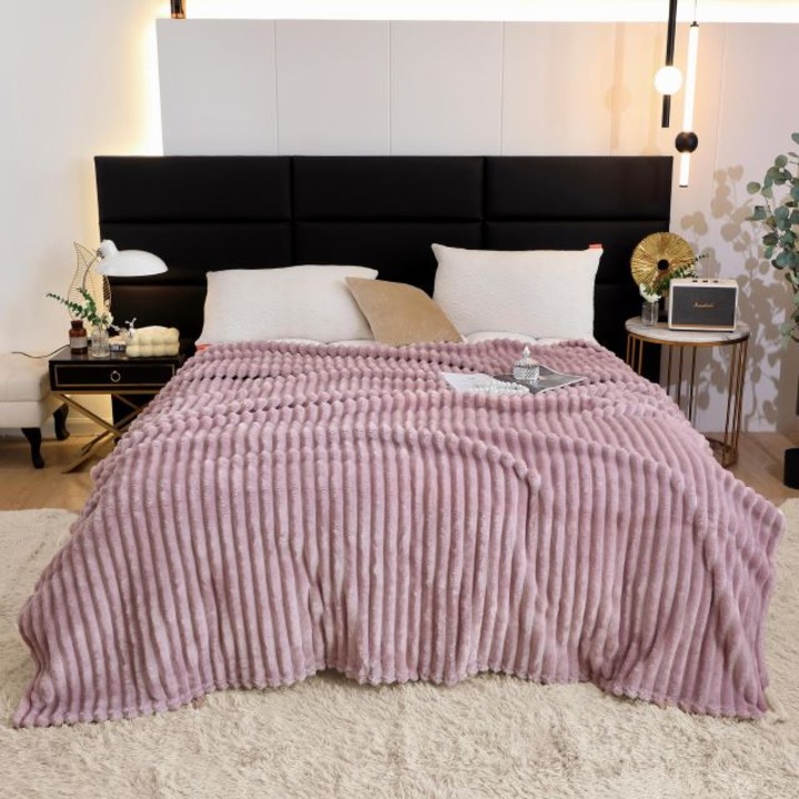 Patura Cocolino, pentru pat dublu, Jojo Home, Uni, 2 persoane, 200x230cm, Roz