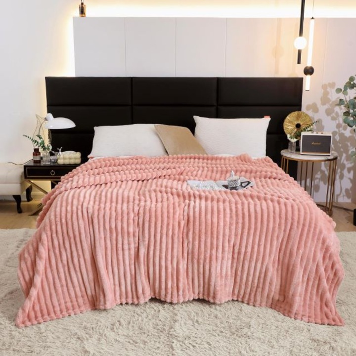 Patura Cocolino, pentru pat dublu, Jojo Home, Uni, 2 persoane, 200x230cm, Corai