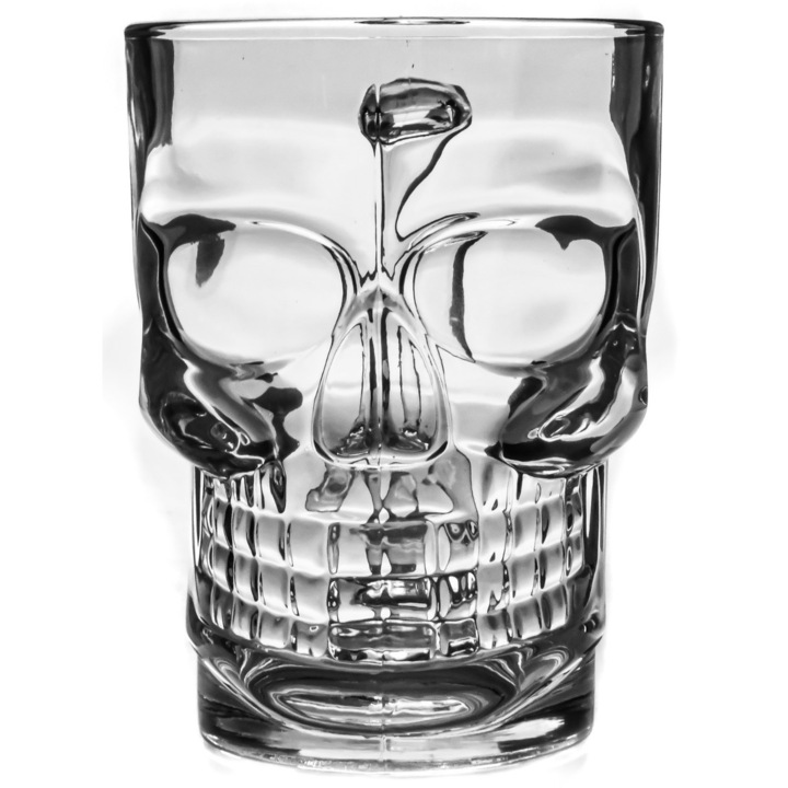 Pahar bere, Domex Decor, Sticla, Model craniu, 320 ml, Transparent