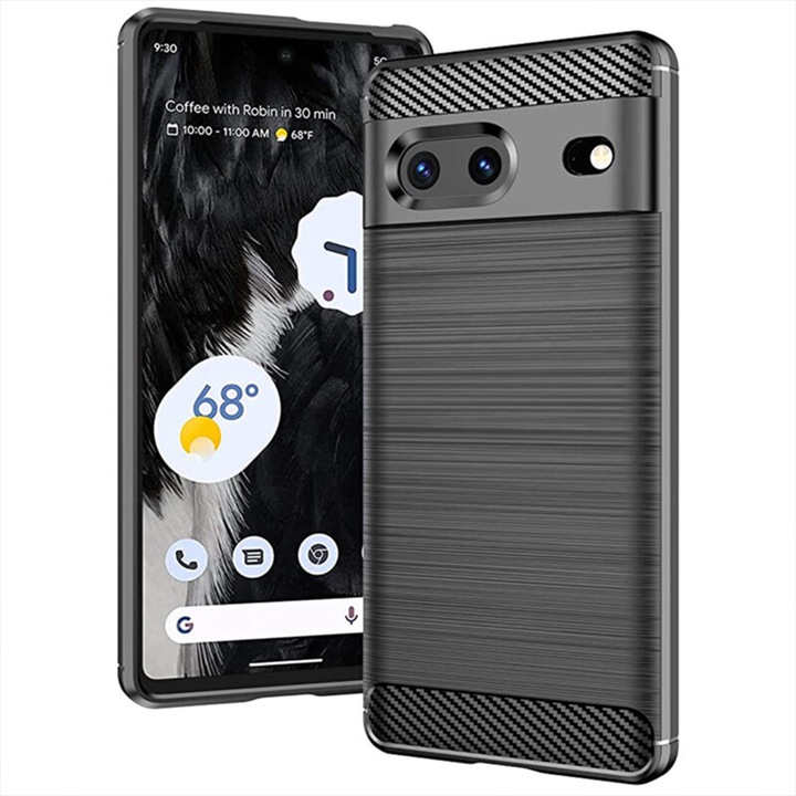 Husa Carbon compatibila cu Google Pixel 8, New Carbon Design, Slim Fit, Durabil, Negru