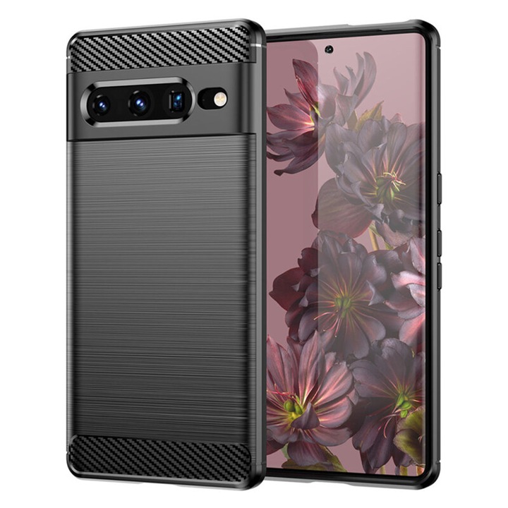 Въглероден калъф, съвместим с Google Pixel 8 Pro, нов дизайн от въглерод, Slim Fit, издръжлив, Optim Tech Ultra Protect, черен