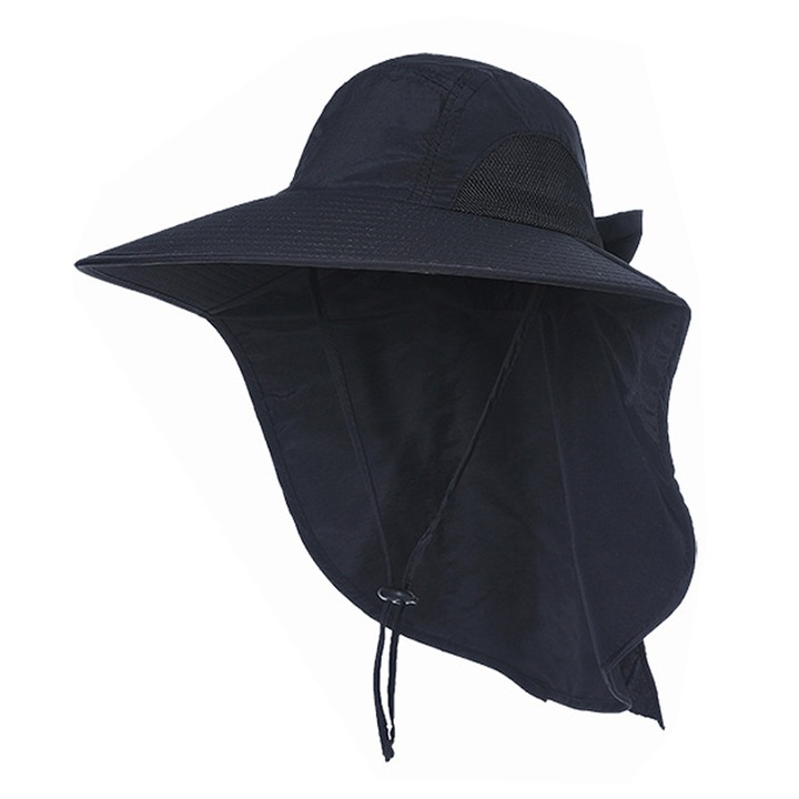 Férfi női napellenző kalap feltekerhető UPF 50+ széles karimájú kerti kalap fekete nyakkendővel