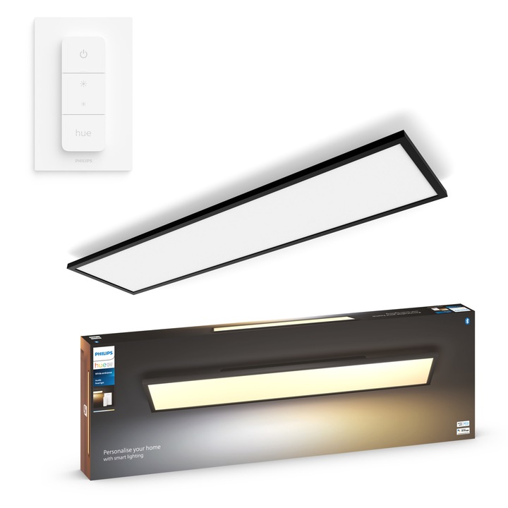 Панел Smart LED Philips Hue Aurelle REC, Bluetooth, 39W, 3750 лумена, Бяла светлина(2200-6500K), 30x120 см, Черен