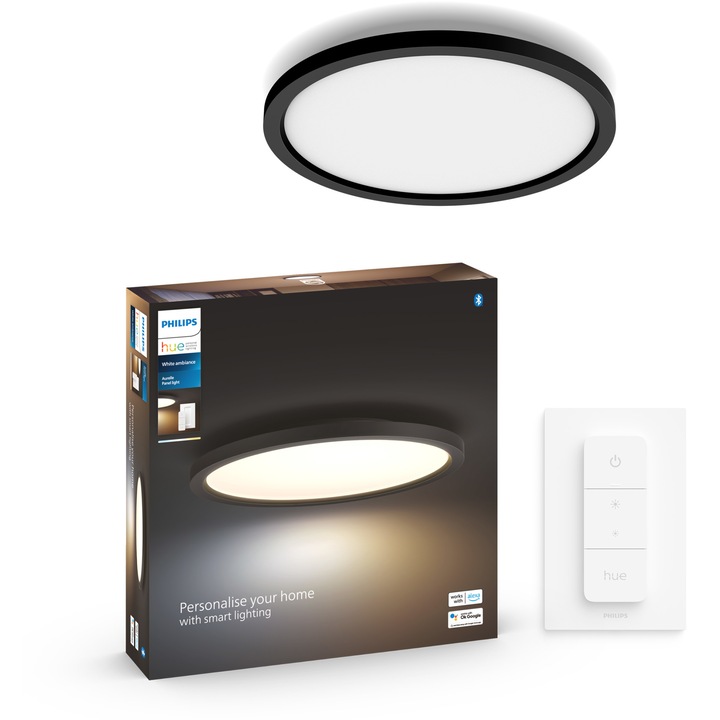 Панел Smart LED Philips Hue Aurelle RD, Bluetooth, 21W, 2450 лумена, Бяла светлина(2200-6500K), 39.5x39.5 см, Черен