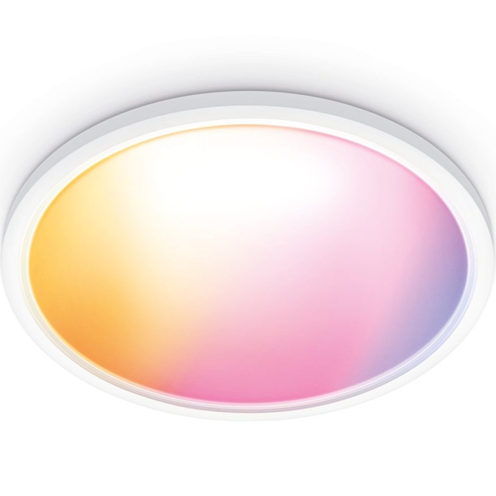 Интелигентна LED RGB плафониера WiZ SuperSlim, Wi-Fi, 32W, 3750 лумена, Бяла и цветна светлина (2200-6500K), 54.5 см, Бял