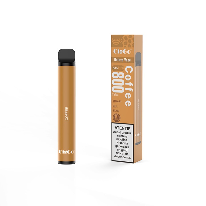 Kit Tigara Electronica CIGGO J02 800 - Cafea, Dispozitiv de unica folosinta, 2ml, 2% NicSalt, autonomie 800 pufuri