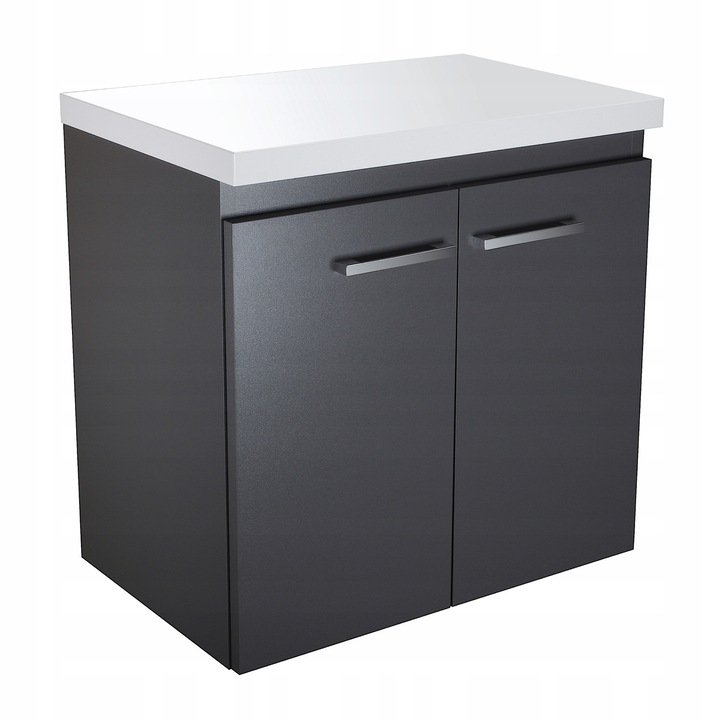 Dulap De Baie, paplinskimoebel, Material Pvc/Metal, Finisaj Mat Grafit, Cu Blat Lucios Alb, Sistem De Montaj Montaj Pe Perete, Accesorii Toate Elementele De Montaj Incluse, 60,5 Cm X 40 Cm X 3,6 Cm, Grafit