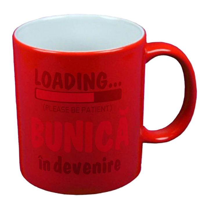 Cana termosensibila rosie personalizata Bunica in devenire, ceramica, multicolor, 330 ml