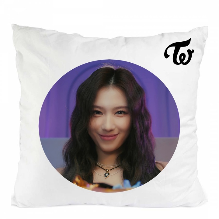 Perna personalizata twice sana kpop, Poliester, Alb, 40 x 40 cm